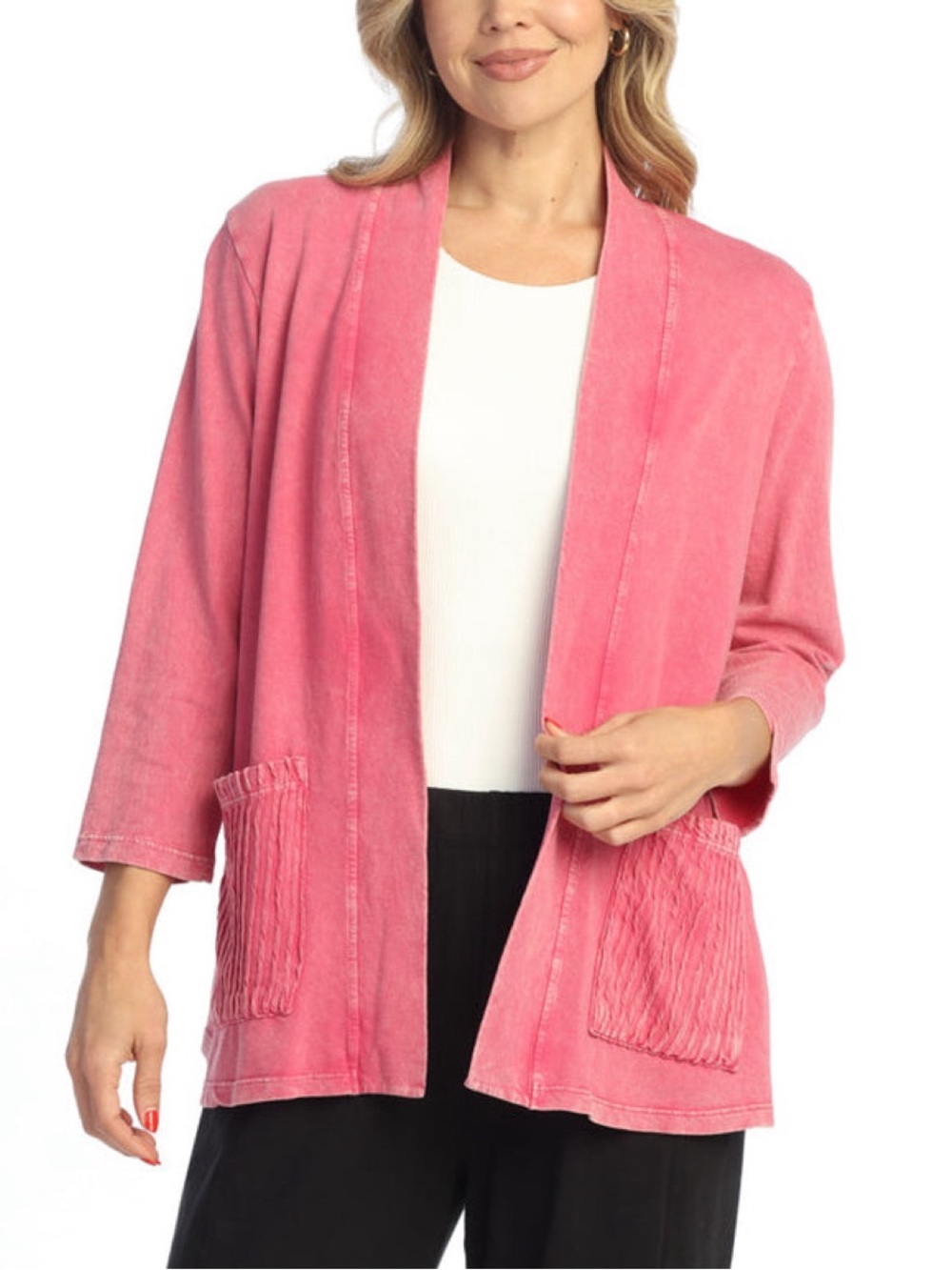 Jess & Jane Womens Berry Mineral Washed French Terry Kimono Jacket Cardigan